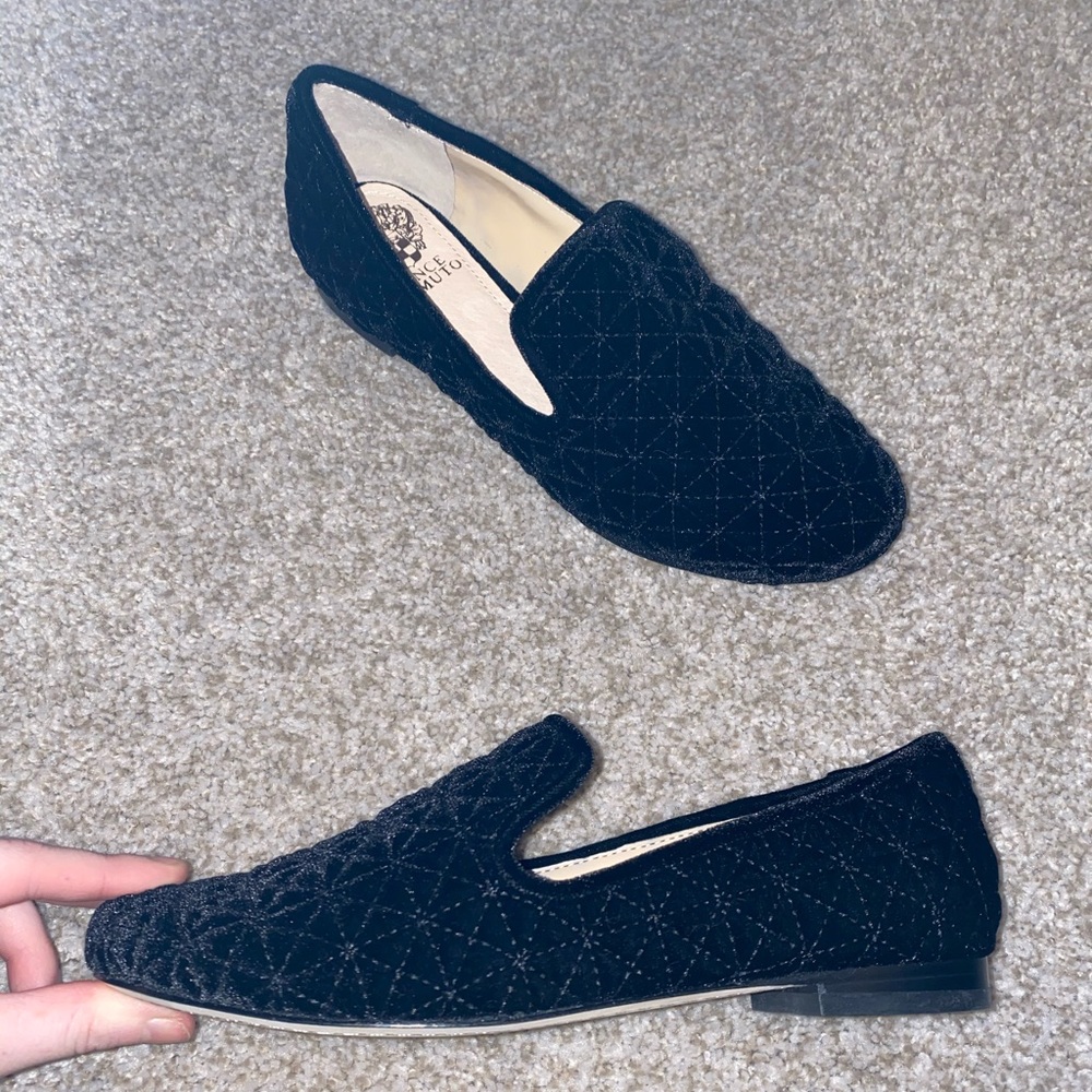 Vince Camuto black velvet loafers